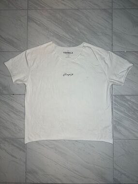 YoungLA White Crewneck Tee with Script Logo